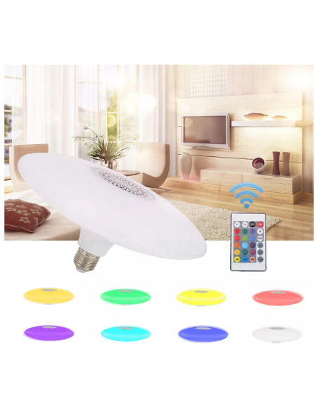 Lampadina Led Bluetooth UFO 48W Luce Bianca RGB Cassa Altoparlante