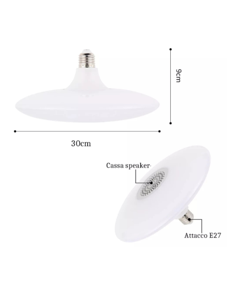 Lampadina Led Bluetooth UFO 48W Luce Bianca RGB Cassa Altoparlante