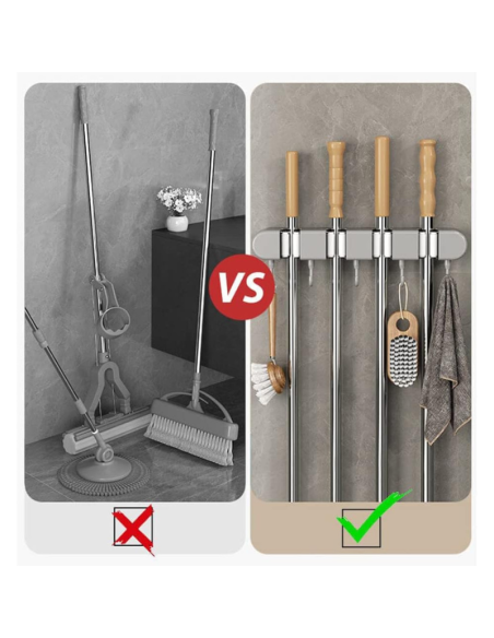 Supporto per mocio e scope, gancio in plastica a 4 posizioni con 5 ganci