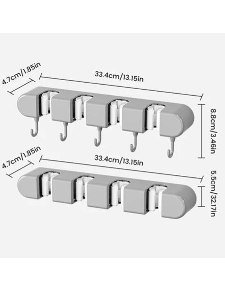Supporto per mocio e scope, gancio in plastica a 4 posizioni con 5 ganci