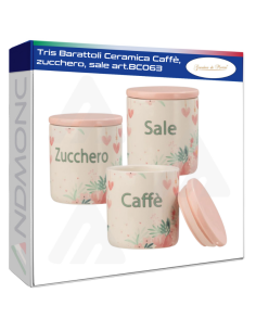 Tris Barattoli Ceramica Caffè, zucchero, sale art.BC063