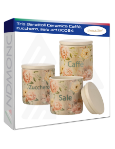 Tris Barattoli Ceramica Caffè, zucchero, sale art.BC064