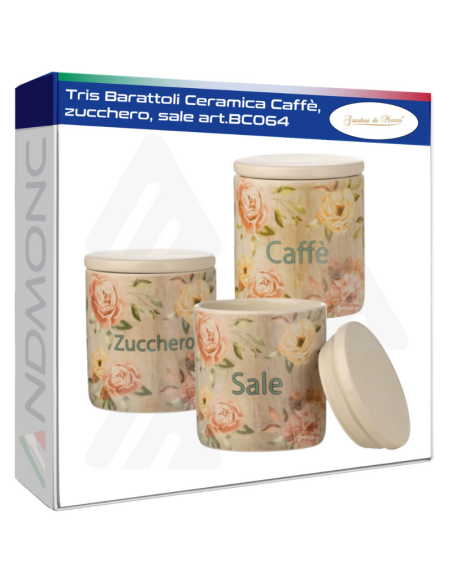 Tris Barattoli Ceramica Caffè, zucchero, sale art.BC064