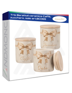 Tris Barattoli ceramica Caffè, zucchero, sale art.BC065