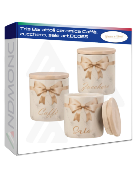 Tris Barattoli ceramica Caffè, zucchero, sale art.BC065