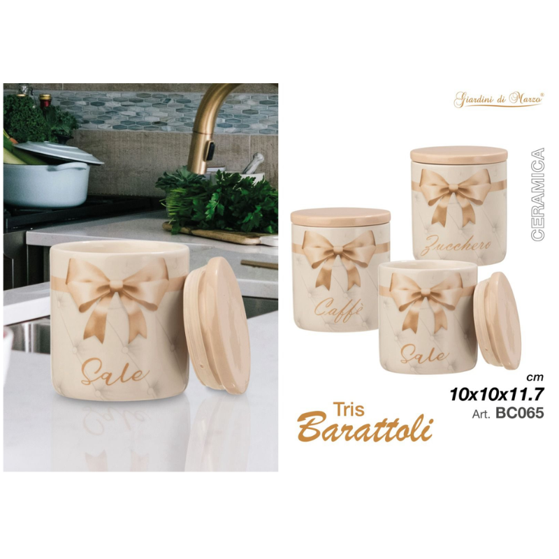 Tris Barattoli ceramica Caffè, zucchero, sale...
