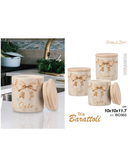 Tris Barattoli ceramica Caffè, zucchero, sale art.BC065