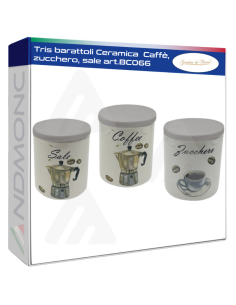 Tris barattoli Ceramica  Caffè, zucchero, sale art.BC066