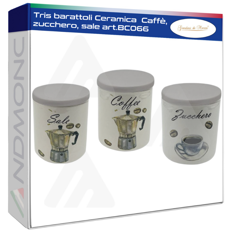 Tris barattoli Ceramica  Caffè, zucchero, sale...
