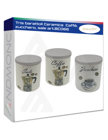 Tris barattoli Ceramica  Caffè, zucchero, sale art.BC066