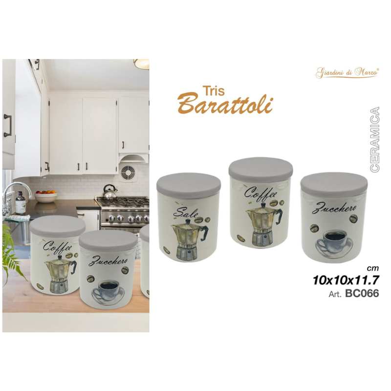 Tris barattoli Ceramica  Caffè, zucchero, sale...