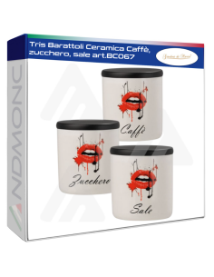 Tris Barattoli Ceramica Caffè, zucchero, sale art.BC067