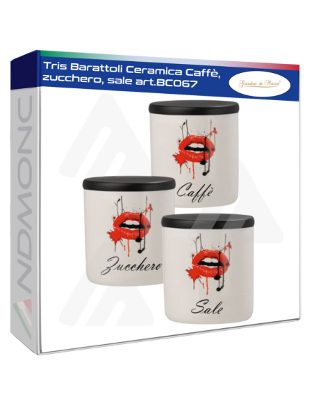 Tris Barattoli Ceramica Caffè, zucchero, sale art.BC067