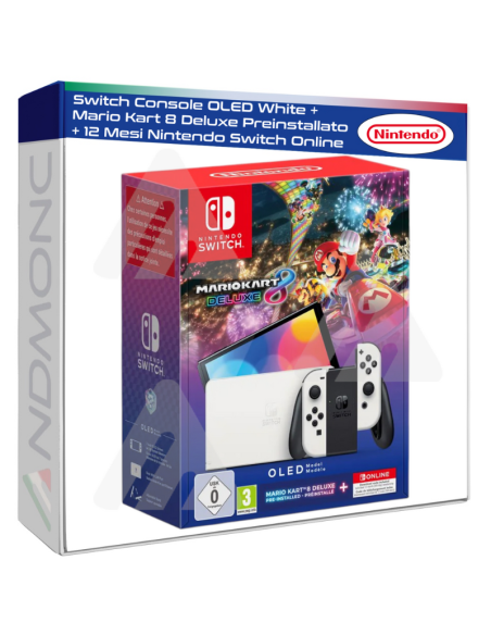 Switch Console OLED White + Mario Kart 8 Deluxe Preinstallato + 12 Mesi Nintendo Switch Online