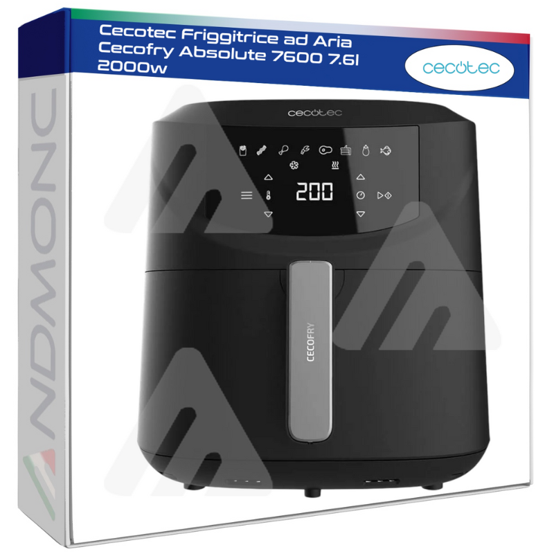 Friggitrice ad Aria Cecofry Absolute 7600. Air Fryer 2000 W, Capacità 7,6 L, Dig
