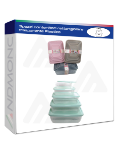 5pezzi Contenitori rettangolare trasparente Plastica