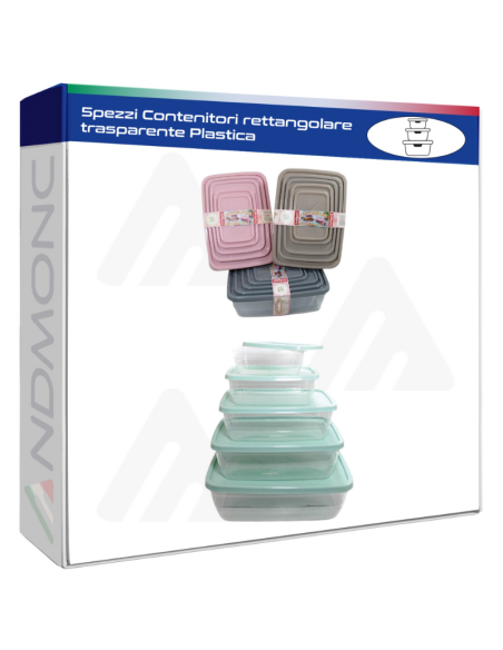 5pezzi Contenitori rettangolare trasparente Plastica