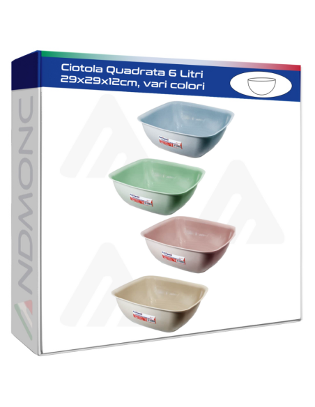Ciotola Quadrata 6 Litri 29x29x12cm, vari colori
