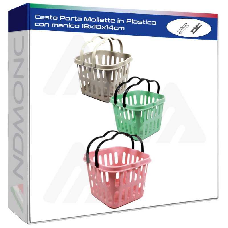 Cesto Porta Mollette in Plastica con manico 18x18x14cm