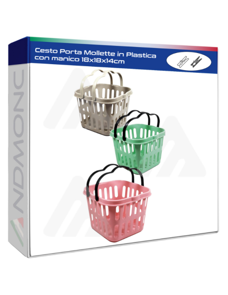 Cesto Porta Mollette in Plastica con manico 18x18x14cm
