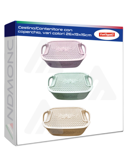 Cestino/Contenitore con coperchio, vari colori 26x19x15cm
