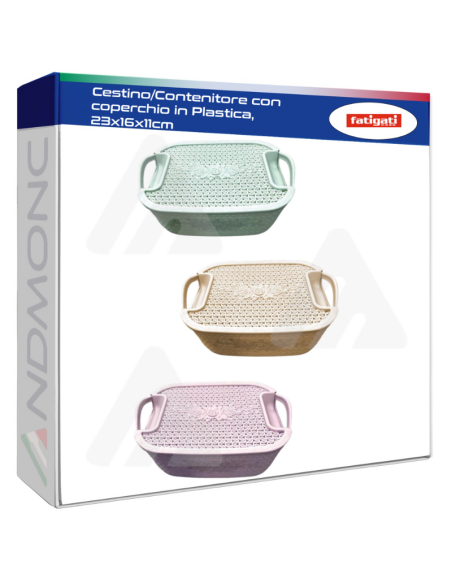 Cestino/Contenitore con coperchio in Plastica, 23x16x11cm