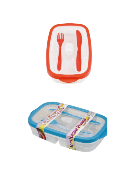 Contenitore per Pasti in Plastica con posate 24x16cm