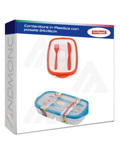Contenitore per Pasti in Plastica con posate 24x16cm