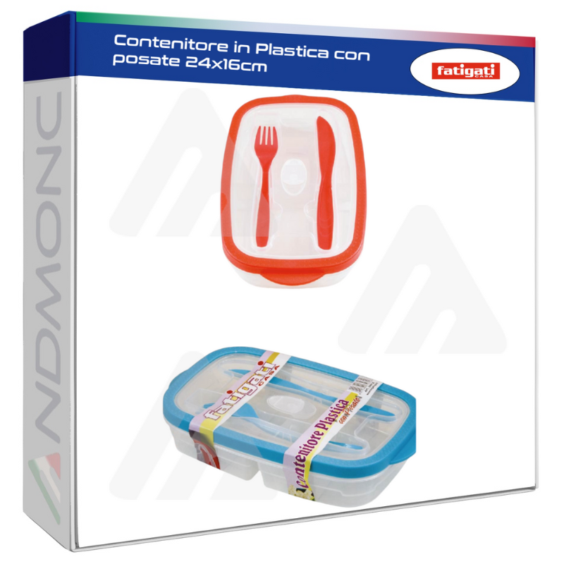 Contenitore per Pasti in Plastica con posate 24x16cm