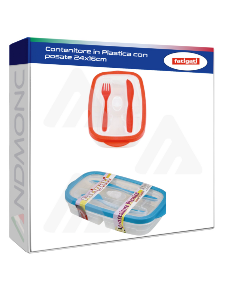 Contenitore per Pasti in Plastica con posate 24x16cm