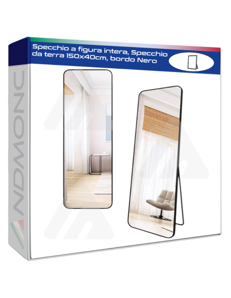 Specchio a figura intera, Specchio da terra 150x40cm, bordo Nero