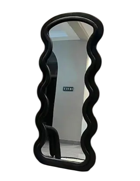 Specchio da terra, specchio decorativo da parete, con cornice in legno avvolto in flanella, Nero