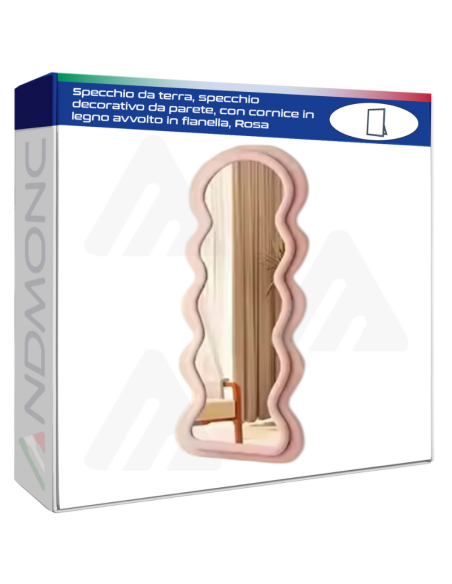 Specchio da terra, specchio decorativo da parete, con cornice in legno avvolto in flanella, Rosa