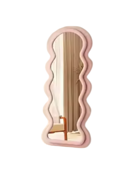 Specchio da terra, specchio decorativo da parete, con cornice in legno avvolto in flanella, Rosa