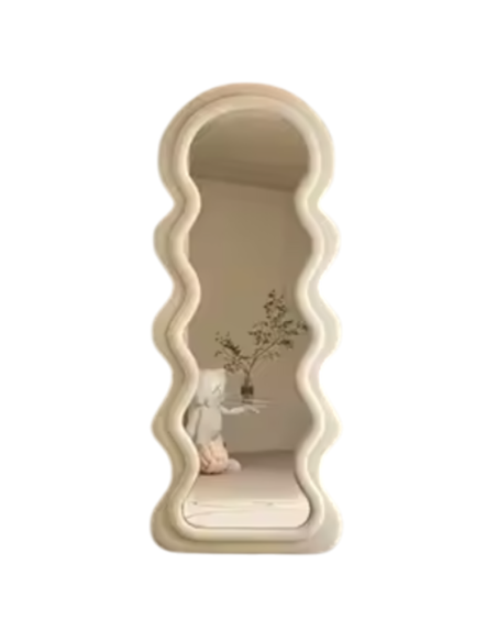 Specchio da terra, specchio decorativo da parete, con cornice in legno avvolto in flanella, Bianco