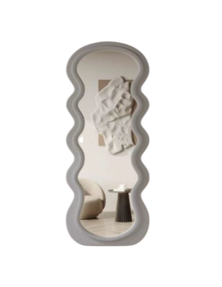 Specchio da terra, specchio decorativo da parete, con cornice in legno avvolto in flanella, Grigio