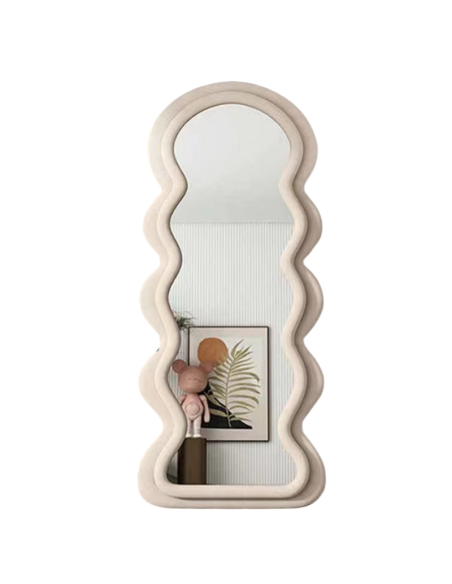 Specchio da terra, specchio decorativo da parete, con cornice in legno avvolto in flanella, Tortora