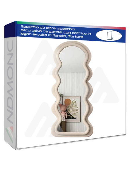 Specchio da terra, specchio decorativo da parete, con cornice in legno avvolto in flanella, Tortora