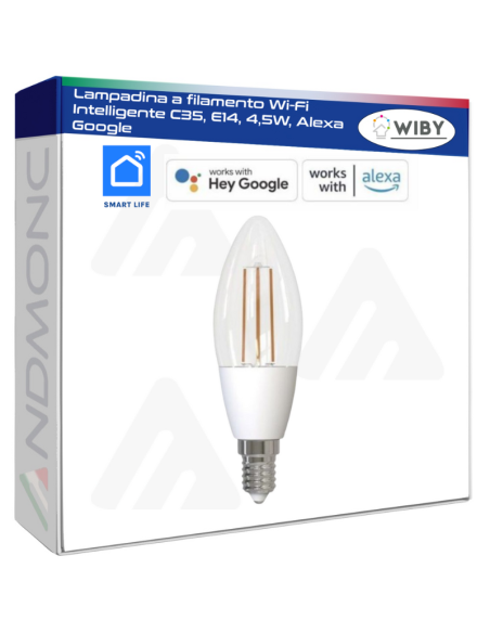 Lampadina a filamento Wi-Fi Intelligente C35, E14, 4,5W, Alexa Google