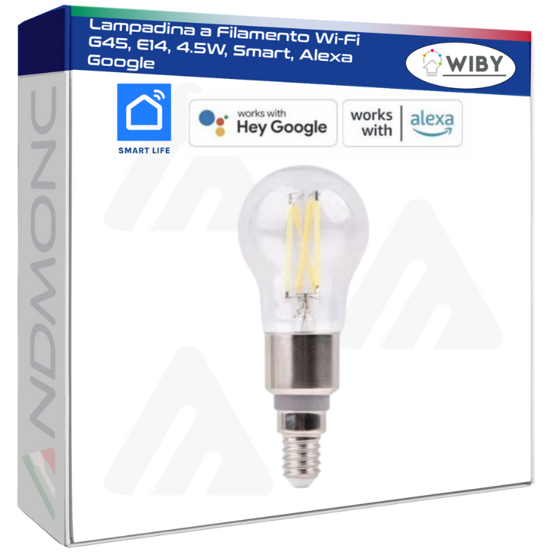 Lampadina a Filamento Wi-Fi G45, E14, 4.5W, Smart, Alexa Google, 470Lumen