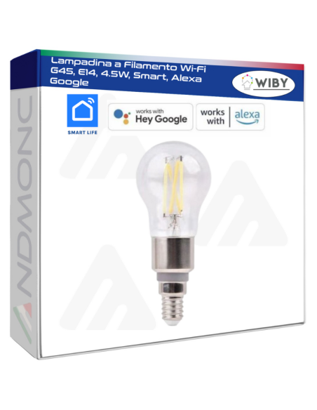 Lampadina a Filamento Wi-Fi G45, E14, 4.5W, Smart, Alexa Google, 470Lumen