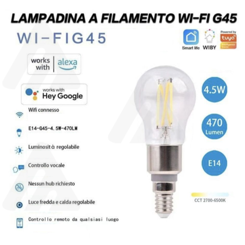 Lampadina a Filamento Wi-Fi G45, E14, 4.5W,...
