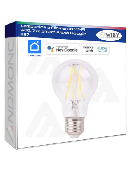 Lampadina a Filamento Wi-Fi A60, 7W, Smart Alexa Google E27