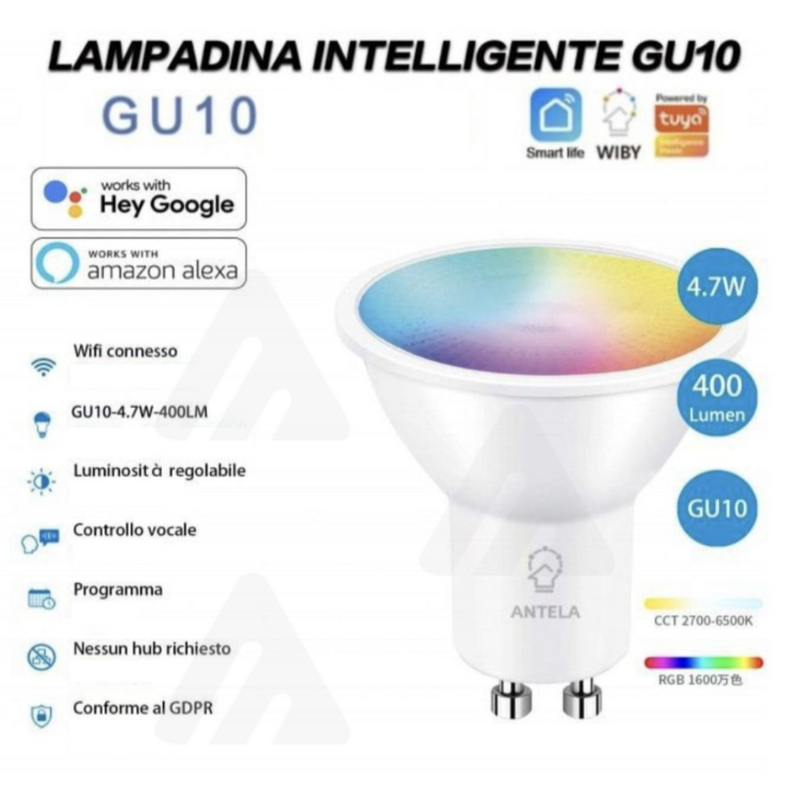 Lampadina Faretto Intelligente GU10, 4.7W,...