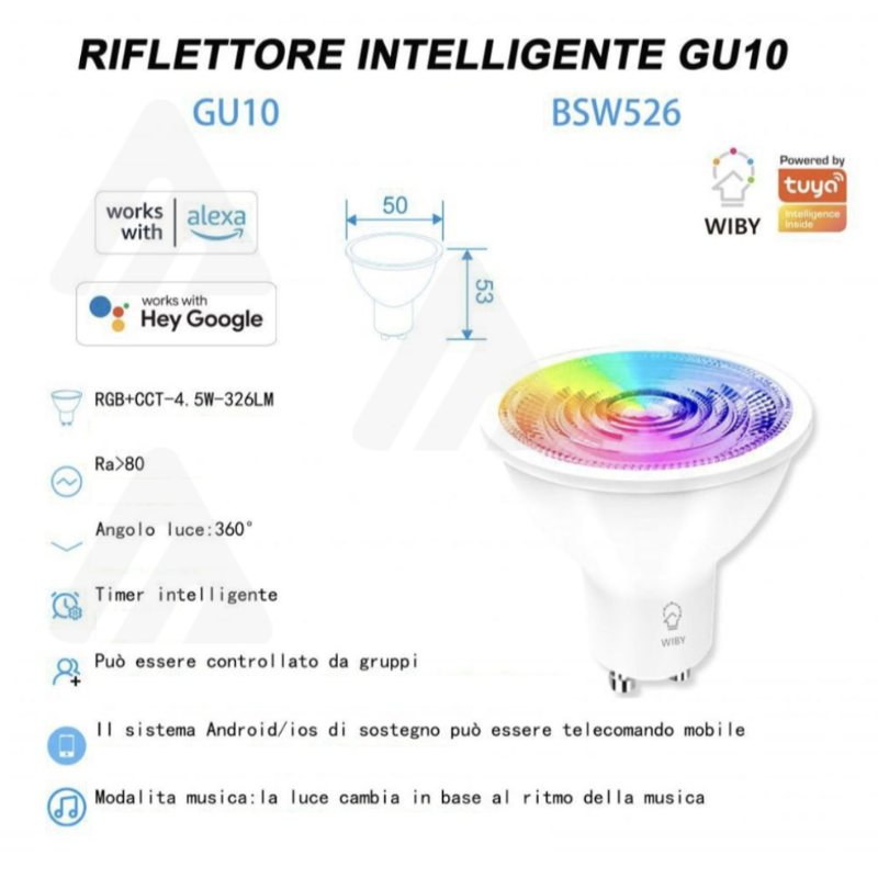 Lampadina Faretto intelligente GU10, 4,5W, RGB,...