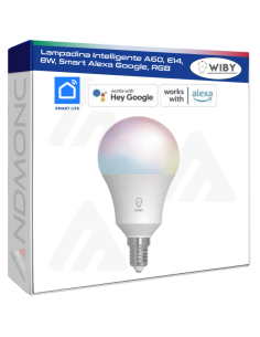 Lampadina Intelligente A60, E14, 8W, Smart Alexa Google, RGB