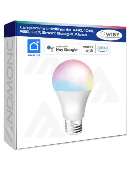 Lampadina Intelligente A60, 10W, RGB, E27, Smart Google Alexa
