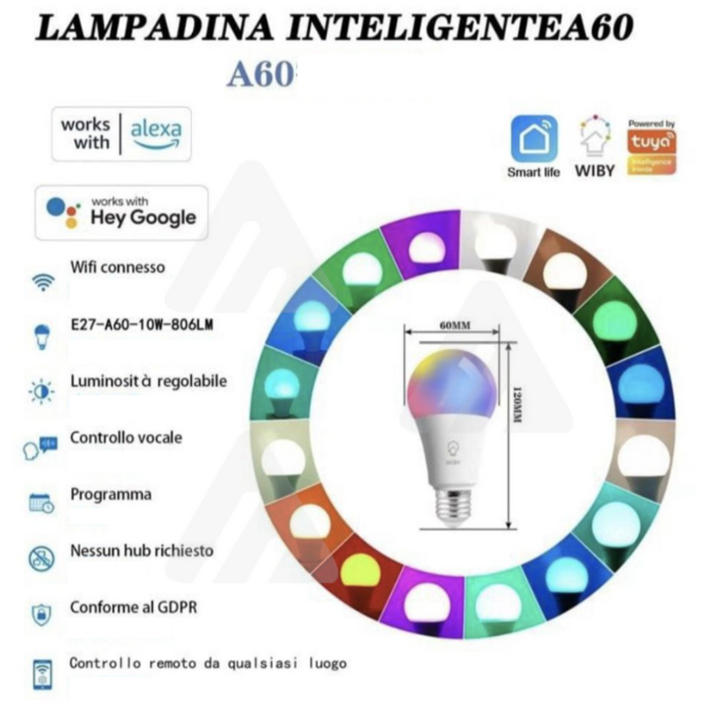 Lampadina Intelligente A60, 10W, RGB, E27,...