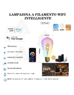 Lampadina a Filamento Wi-Fi Intelligente ST64, E27, 4,9W,... 2