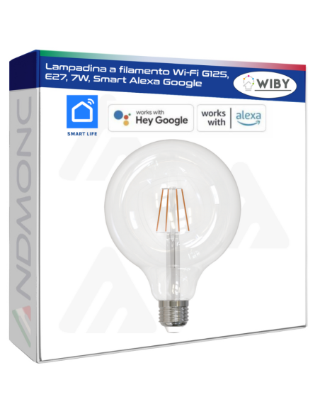Lampadina a filamento Wi-Fi G125, E27, 7W, Smart Alexa Google